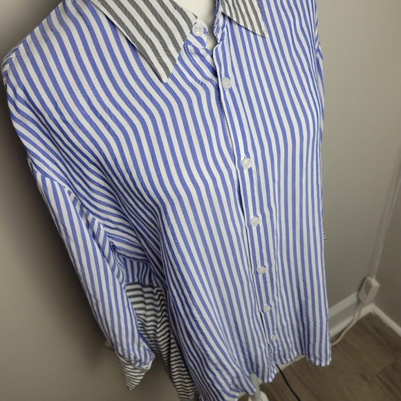 Sen Striped Button Up Oversized Hi-Lo Small - Picture 4 of 11